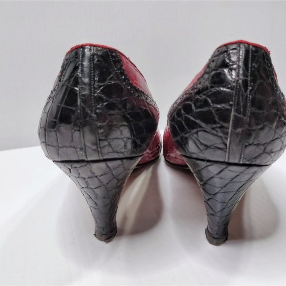 80s Gucci Croc Spectator Classic Heeled Pump Red Black Size 39.5 - Picture 5 of 10